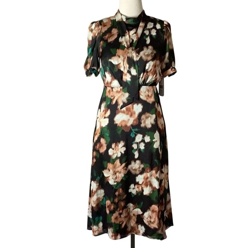 NWT Julia Jordan Floral Midi Dress Sz 4 Mock Neck Cocktail Semi-Formal